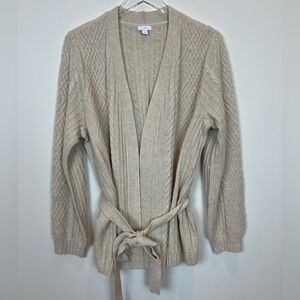 NWOT J. Jill Oatmeal ivory tie waist cableknit cardigan fisherman Sz Large